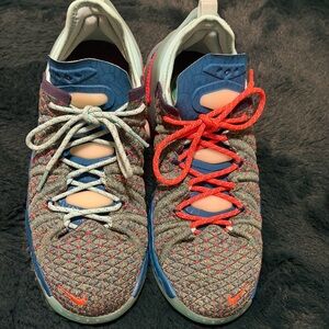 🎁SALE🎁 Lebron XVII (GS) Nike Multicolor Knit Sneakers with Orange and Mint Laces